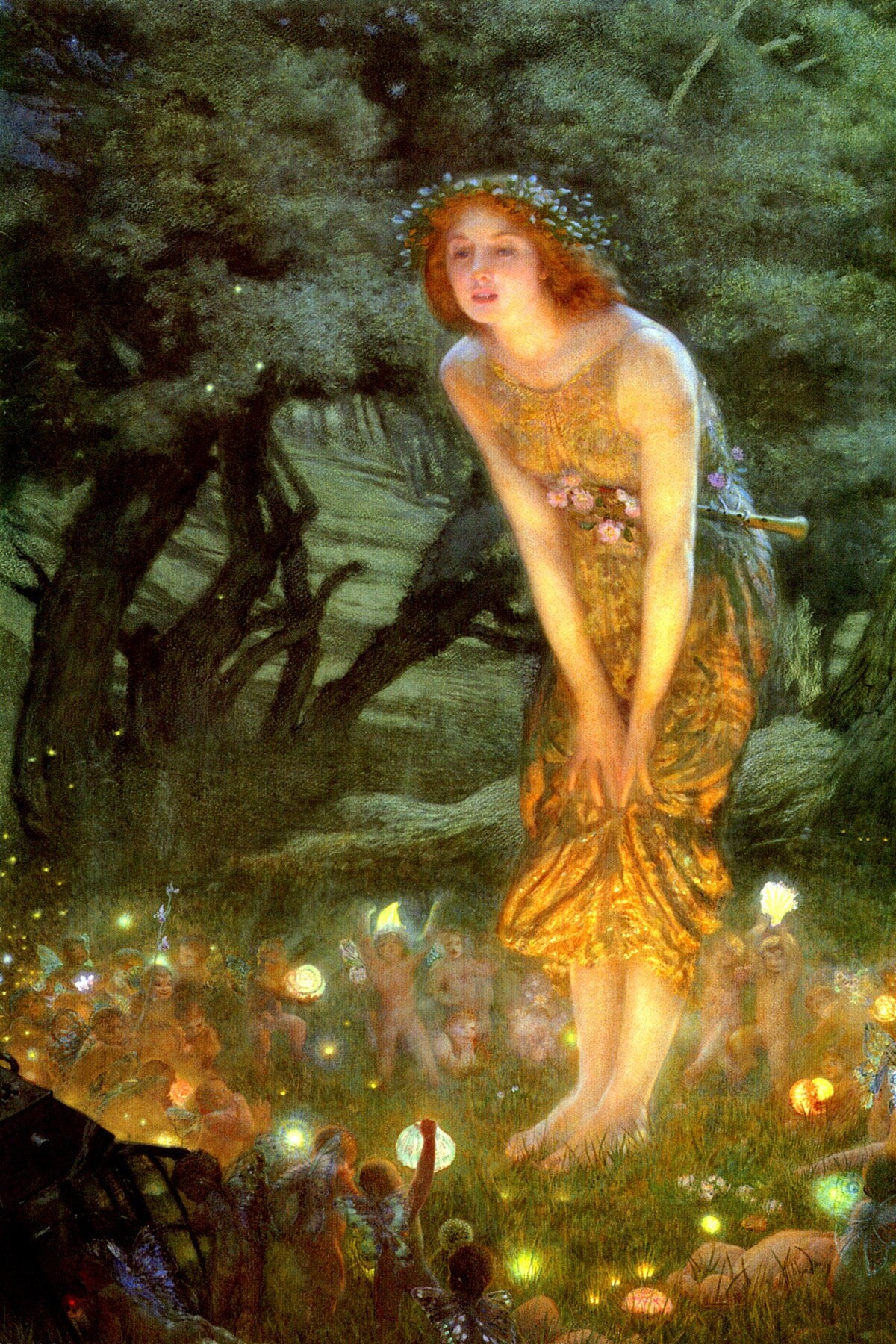 Midsummer Eve Girl Fairy Forest Little Fairies 1909 Painting by Edward Hughes Repro on Matte Paper or Canvas FREE SHIPPING in USA