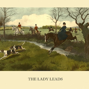 Horse 16&quot;x20&quot; Fox Hunting Lady Leads Woman Jumping  Scene with Hounds Vintage Poster Repro on Matte Paper or Canvas FREE SHIPPING in USA