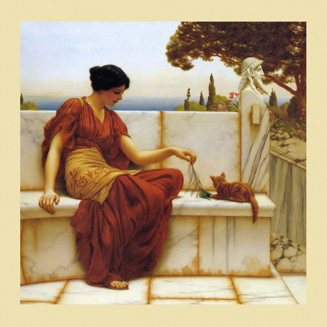 Cat Kitten Fashion Lady by Painter Alma Tadema Fine Art Vintage Poster