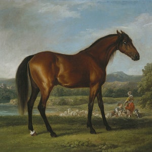 Hollyhock Brown Horse Sheep Farm Dog Landscape Fine Painting By George Stubbs on Paper or Canvas FREE SHIPPING in USA