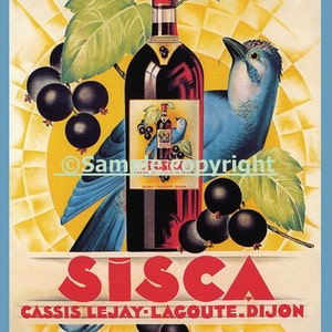 Bar Liquor Blue Bird Sisca Cassis France French Drink Vintage Poster Repro on Matte Paper or Canvas FREE SHIPPING in USA Shipped Rolled Up