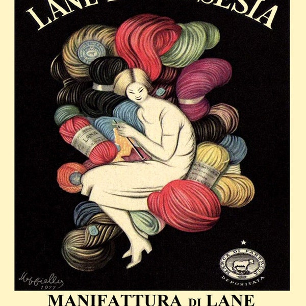 Sewing Yarn 16"x20" Knitting Lady Lane Borgosesia Embroidery Needlework Italy Vintage Poster Repro on Matte Paper or Canvas FREE S/H in USA