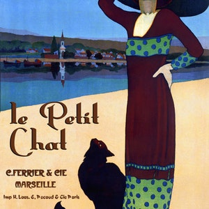 Soap Ad Fashion Lady with a Black Cat Beach Le Petit Chat Marseille France French Vintage Poster Repro FREE SHIPPING