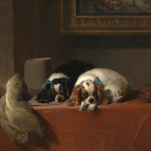 King Charles Spaniels Dog The Cavalier’s Pets Amazing Quality Painting by Edwin Landseer Repro on Matte Paper or Canvas FREE SHIPPING in USA