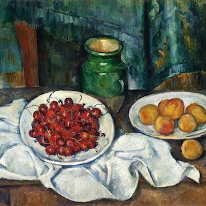 Paul Cezanne Still Life with Cherries and Peaches Fruits Kitchen Amazing Quality Repro on Matte Paper or Canvas FREE SHIPPING in USA