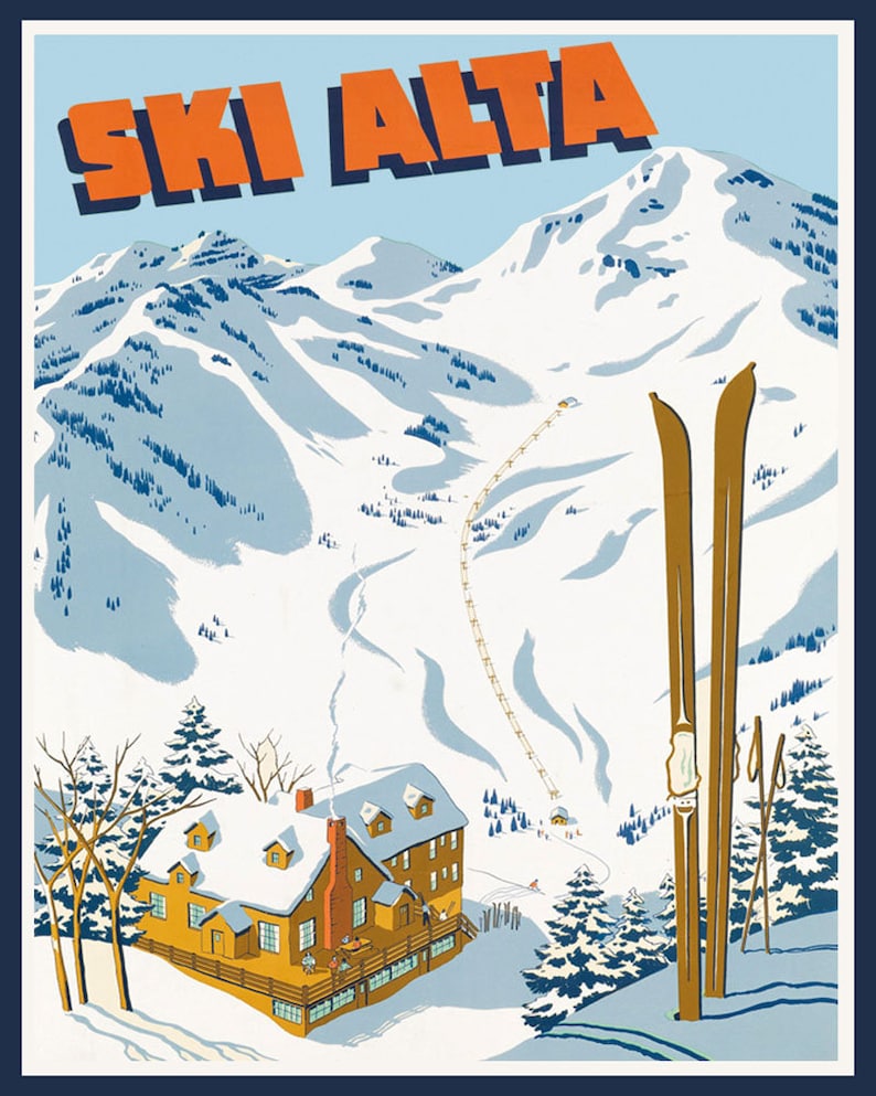 Ski Utah Skiing Alta Wasatch Mountains U.S.A Vintage Poster Etsy