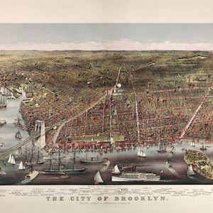 Carte de la ville de Brooklyn, vue aérienne de New York, tourisme de voyage, reproduction d'affiches vintage sur papier mat livraison gratuite aux Etats-Unis