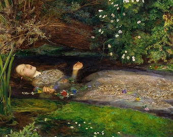 John Everett Millais Ophelia from William Shakespeare's play Hamlet Amazing Quality Art Repro on Matte Paper or Canvas FREE SHIPPING in USA