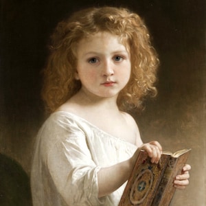 Young Girl Reading The Story Book 1877 Painting by William-Adolphe Bouguereau Repro on Matte Paper or Canvas FREE SHIPPING in USA