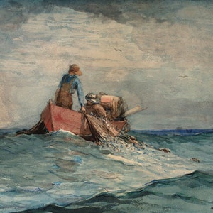 Hauling in the Nets Fisherman Fish Boat Ocean Amazing Quality Painting By Winslow Homer on Matte Paper or Canvas Repro FREE SHIPPING in USA