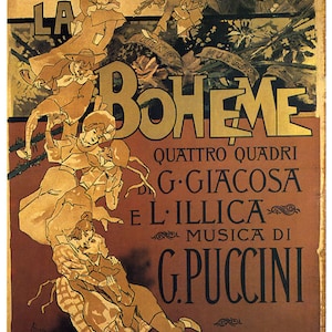 Musique La Boheme Opera Music by G. Puccini Theatre Show reproduction d'affiches vintage sur papier mat ou toile livraison gratuite aux États-Unis expédié enroulé