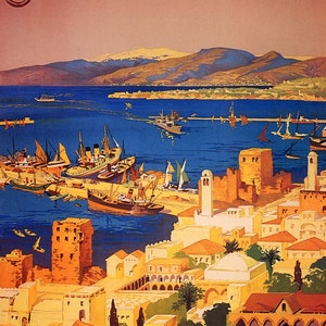 Visit Syria Arab Republic Lebanon Damascus Port City  Kurds Turkmens Mediterranean Sea Tourism Vintage Poster Repro Free Shipping in USA
