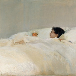 Joaquin Sorolla Mother Child Bed Amazing Quality Repro on Matte Paper or Canvas FREE SHIPPING in USA Shipped Rolled Up