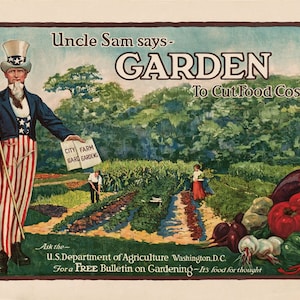 War Uncle Sam Farmer Garden Cut Food Costs Agriculture United States U.S.A Vintage Poster Repro on matte paper or canvas FREE S/H in USA