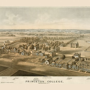 Carte Princeton College New Jersey, vue aérienne, reproduction d'affiches américaines sur papier mat livraison gratuite aux Etats-Unis