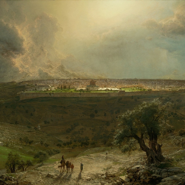 Jerusalem from the Mount of Olives Dome of the Rock Holy City Landscape Painting By Frederic Church on Paper or Canvas FREE SHIPPING in USA