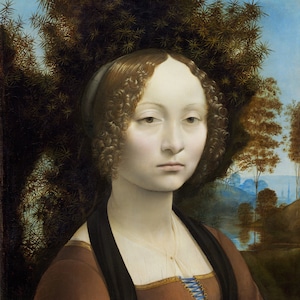 Ginevra de&#39; Benci Portrait Florentine aristocrat Painting By Leonardo da Vinci Repro on Matte Paper or Canvas FREE SHIPPING in USA