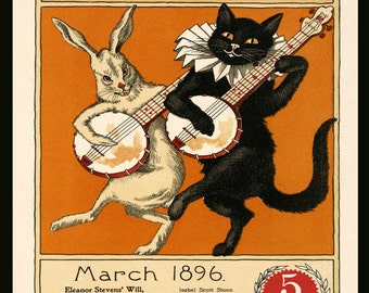 【CAT】　vintage poster Vintage Halloween Poster, Fiddling Cat Poster, Halloween Cat