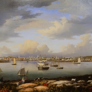 View of Gloucester Harbor from Rocky Neck Sailing Sailboat Boat Painting By Fitz Henry Lane Repro on Matte Paper or Canvas FREE S/H in USA