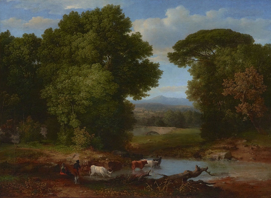 George Inness Cow Cattle Farm Pasture Land Roman Aqueduct Landscape ...