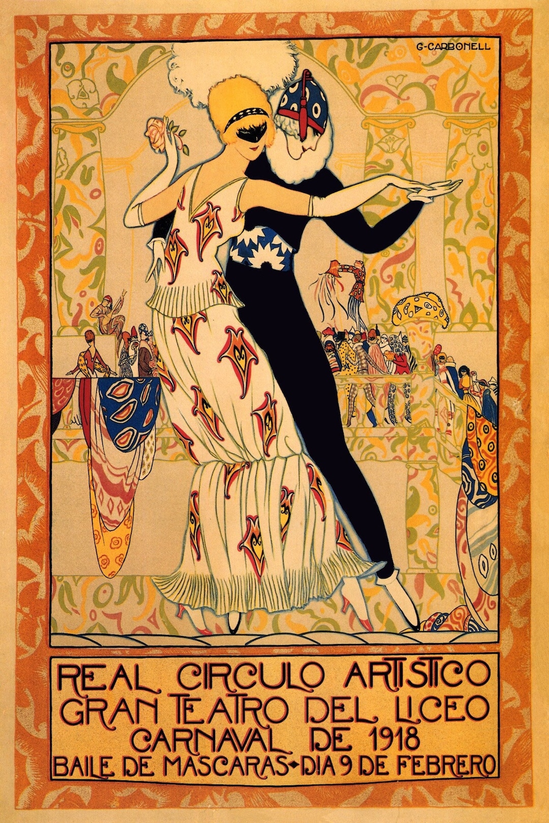 Gran Teatro Theater Liceo Carnaval 1918 Spain Spanish Carnival Masquerade  Ball Travel Tourism Vintage Poster Repro Free Shipping in USA - Etsy, image size:1080x1620