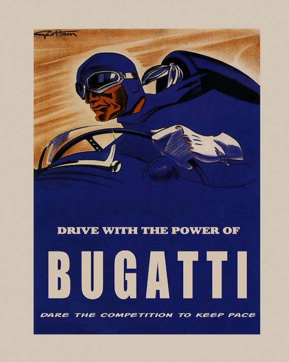 Bugatti Best Fast Car in the World France French Vintage Poster Repro FREE S//H