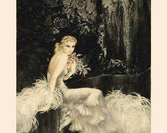 Icart Art Deco Fashion Blond Lady White Dress Flowers France French Vintage Poster Repro on Matte Paper or Canvas FREE SHIPPING in USA