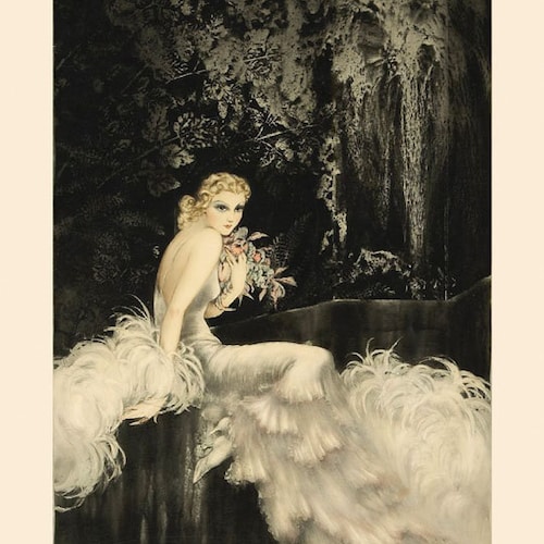 Icart Art Deco Fashion Blond Lady White Dress Flowers France