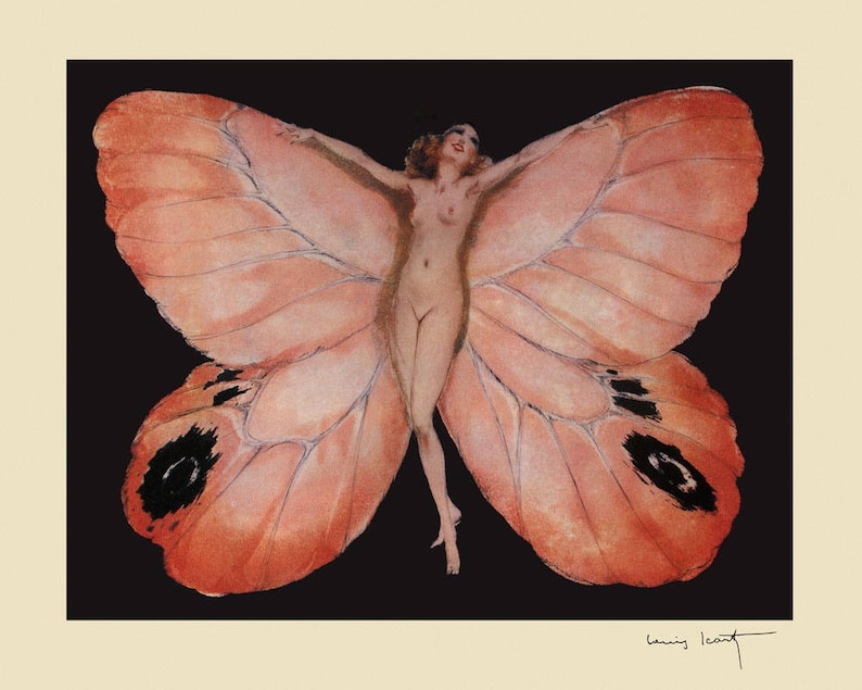Icart Butterfly Woman by Louis Icart Vintage Art Deco Poster | Etsy