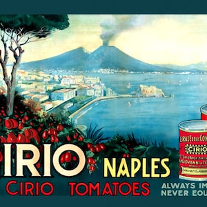 Food Cirio Naples Tomatoes Mount Vesuvius Italy Italia Italian Kitchen Vintage Poster Repro on Matte Paper or Canvas FREE SHIPPING in USA