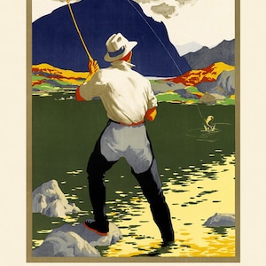 Montana Fly Fishing Sport Man American Travel Tourism Vintage Poster Repro on Matte Paper or Canvas FREE SHIPPING in USA