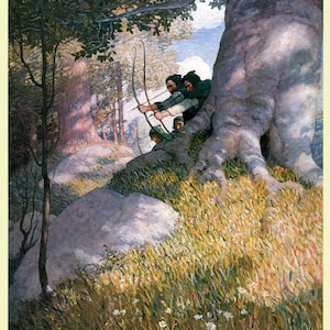 Poster Robin Hood And His Companions Aid To An Ambush Children Book Ilustration Repro on Matte Paper or Canvas FREE SHIPPING in USA
