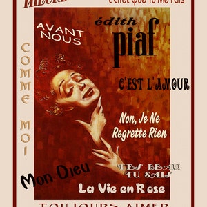 Music Edith Piaf Portrait French Cabaret Singer Shows France Vintage Poster Repro FREE SHIPPING in USA Standard Image Sizes for Framing