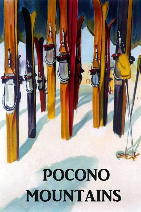 Ski Pocono Mountains Pennsylvania Sikiing Winter Sport Vintage Poster  Repro on Matte Paper or Canvas FREE S/H in USA Shipped Rolled Up