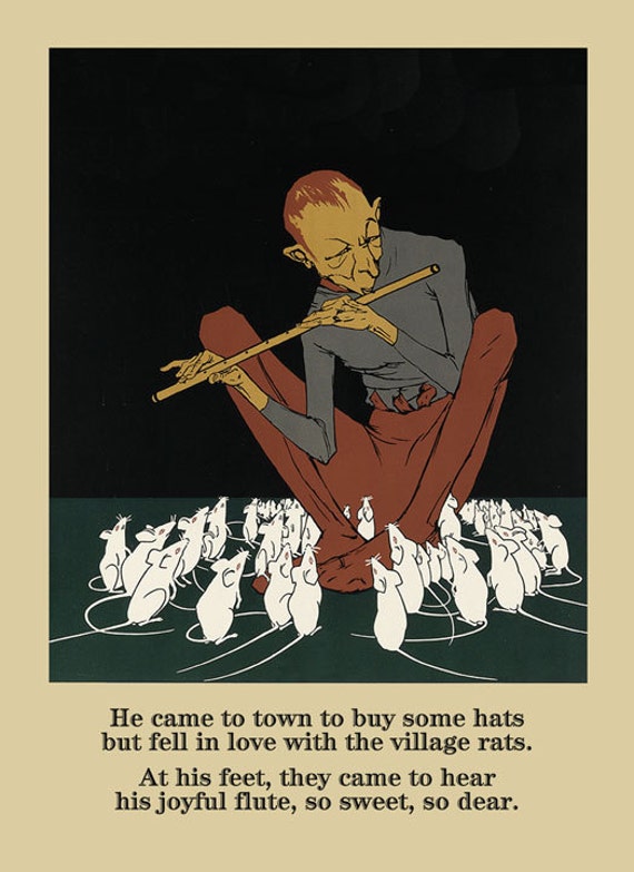 Animal Rat Mouse Flute Player Music Mice Rats Vintage Poster Etsy