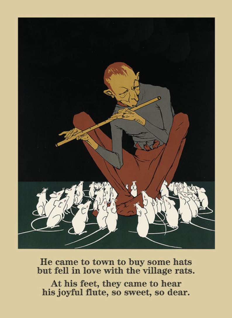 Animal Rat Mouse Flute Player Music Mice Rats Vintage Poster Etsy