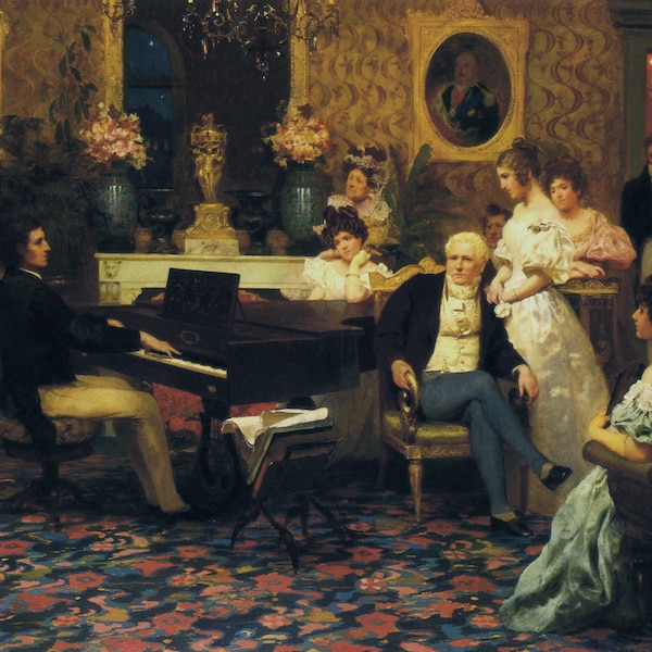 Chopin Playing the Piano in Prince Radziwill's Salon Music 1887 Painting By Henryk Siemiradzki repro matte paper and canvas FREE S/H in USA