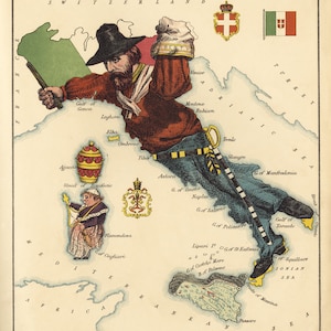 Carte de l&#39;Italie de 1868, dessin géographique sur l&#39;unification du Risorgimento de l&#39;Italie, reproduction d&#39;affiches italiennes sur papier mat, livraison gratuite aux États-Unis
