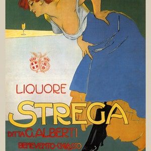 Bar Strega Fashion Lady  Liquor Liquore Italy Italia Italian Vintage Poster Repro on Matte Paper or Canvas FREE SHIPPING in USA