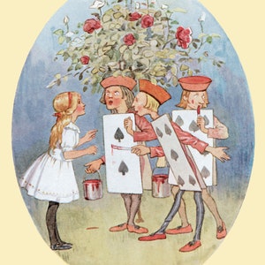 Poster Alice in Wonderland Cards Gardeners Painting the Roses Red Children Book Ilustration Repro on Matte Paper or Canvas FREE S/H in USA
