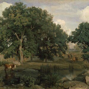 Jean Baptiste Camille Corot Forest of Fontainebleau Cow Lake Farm Landscape Amazing Quality Repro on Paper or Canvas FREE SHIPPING in USA image 1