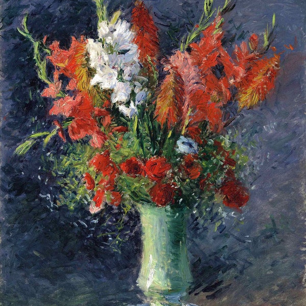 Vase of Gladiolas Flowers France French Amazing Quality Painting By Gustave Caillebotte Repro on Matte Paper or Canvas FREE SHIPPING in USA