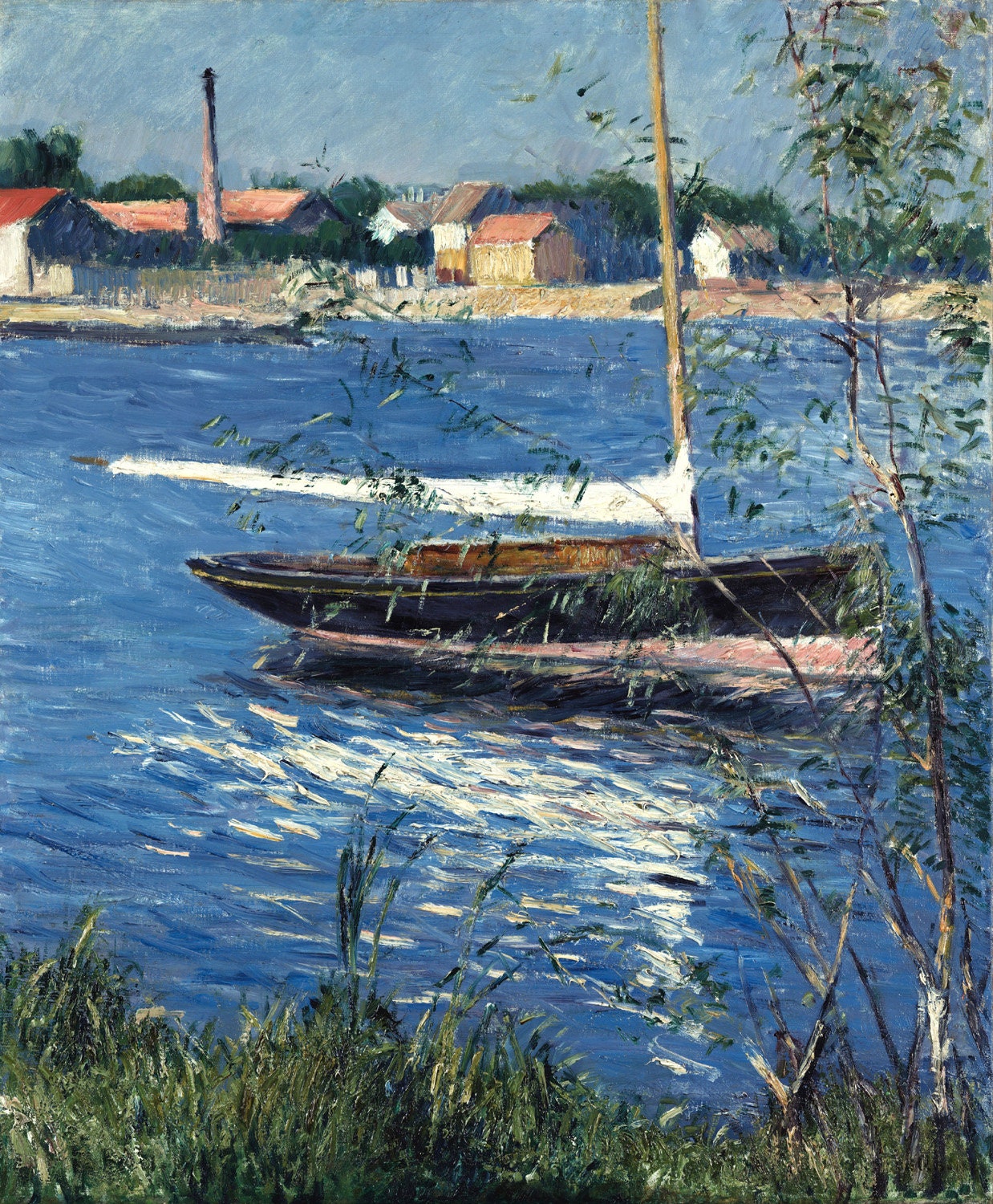 Boat Moored on the Seine River at Argenteuil Boat Sailing France Painting  by Gustave Caillebotte on Paper or Canvas FREE SHIPPING in USA -  Canada