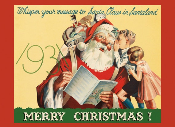 Navidad Santa Claus Niños 1931 Feliz Navidad American Usa Vintage Poster  Repro en papel mate o lienzo ENVÍO GRATIS en
