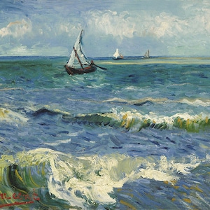 Paysage marin de voilier Vincent Van Gogh Les Saints Maries de la Mer, France, reproduction de haute qualité sur papier mat ou toile, livraison gratuite aux États-Unis
