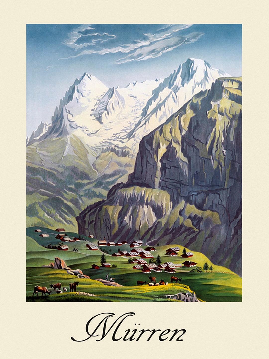 ウォールポスター　ヴィンテージ Switzerland Murren Walser Mountain Village in Bernese Oberland