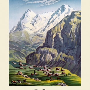 Switzerland Murren Walser Mountain Village in Bernese Oberland Landscape Travel Tourism Vintage Poster Repro FREE SHIPPING in USA