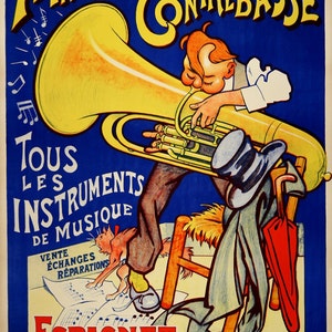 Music A la Grosse Contrebasse Tuba Music Instruments French  France Vintage Poster Repro on Matte Paper or Canvas FREE SHIPPING in USA