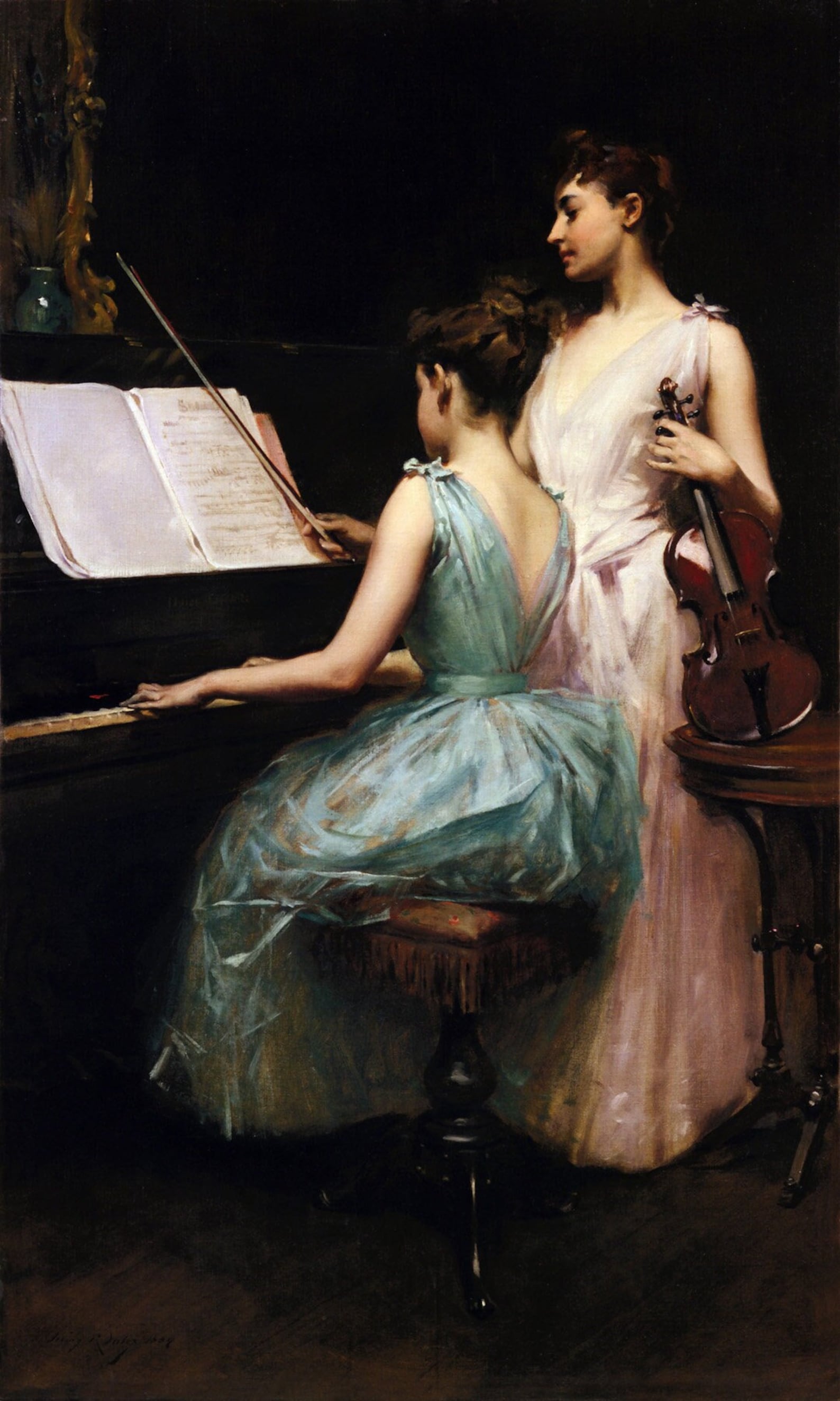 Painting the Sonata 1889 Piano Violin Girl Players Music by American ...
