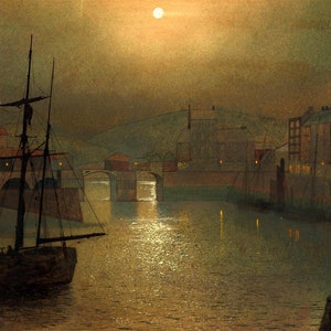 Whitby Boat by John Atkinson Grimshaw English Victorian-era artist nocturnal urban landscapes on Matte Paper or Canvas FREE SHIPPING in USA